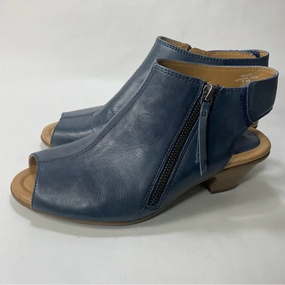 Earth Kristy Admiral Blue Leather Heel Zipper Velcro Sandals 7.5 B - Picture 3 of 16